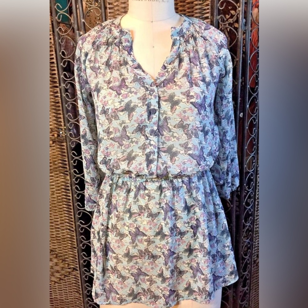 Mossimo Supply Co Chiffon Butterfly Pattern Blouse - Size XL